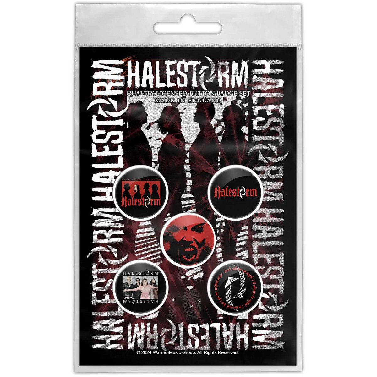 Een foto van een Halestorm Knop Badge Pakket
