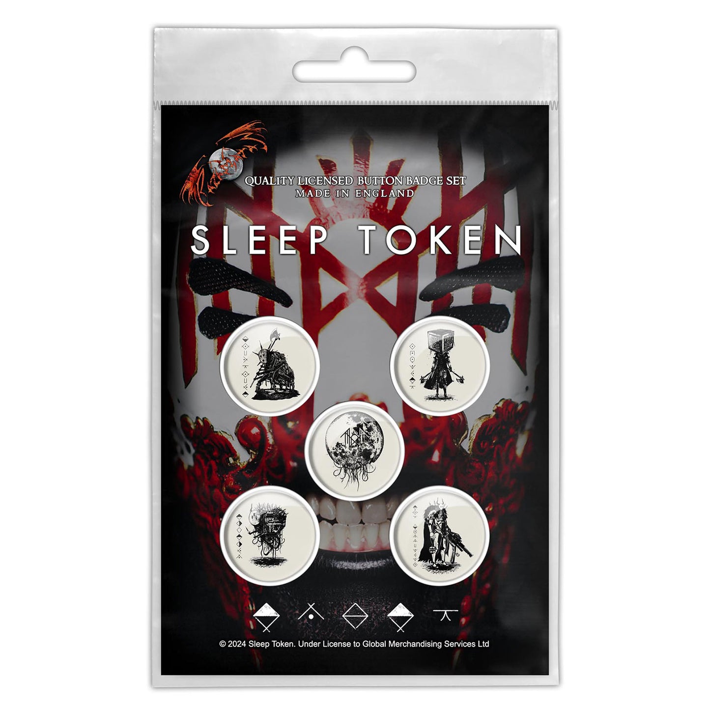 Een foto van een Sleep Token Knop Badge Pakket