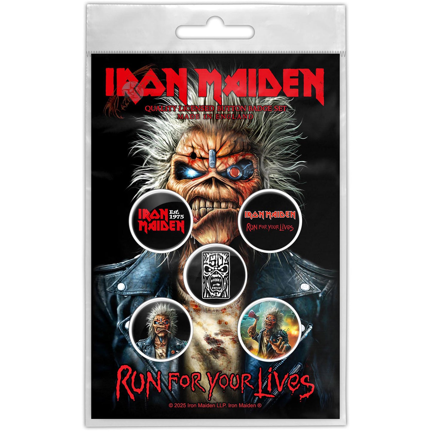 Een foto van een Iron Maiden Speld Badge