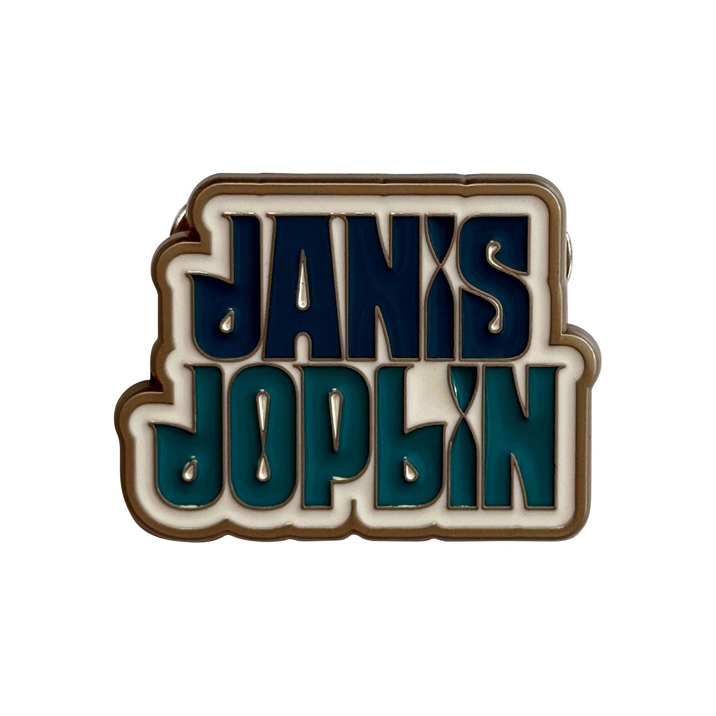 Een foto van een Janis Joplin Speld Badge