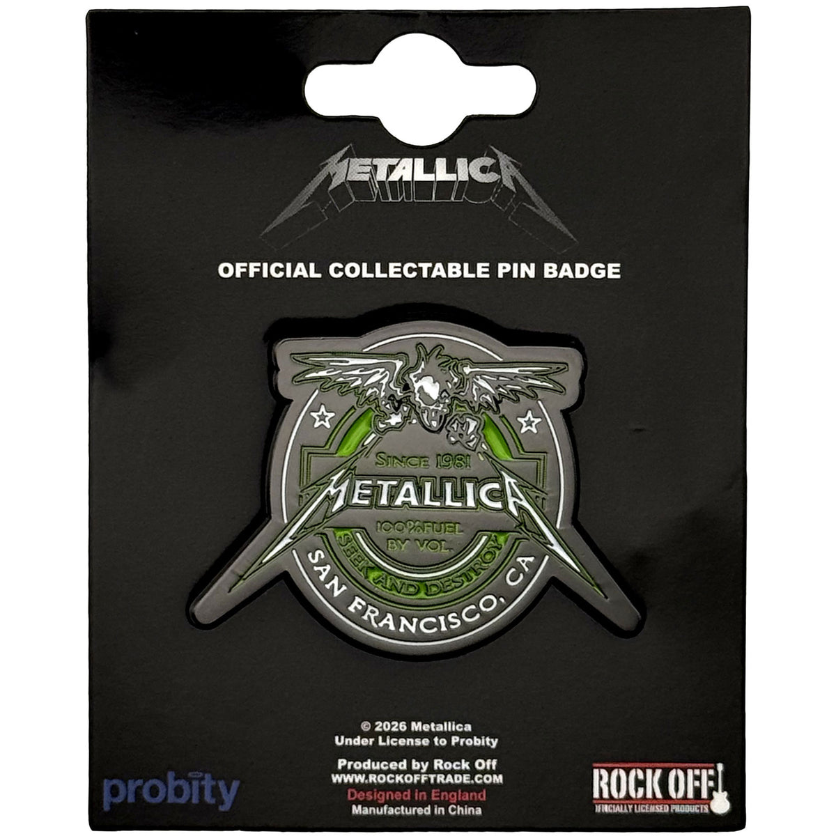 Een foto van een Metallica Speld Badge