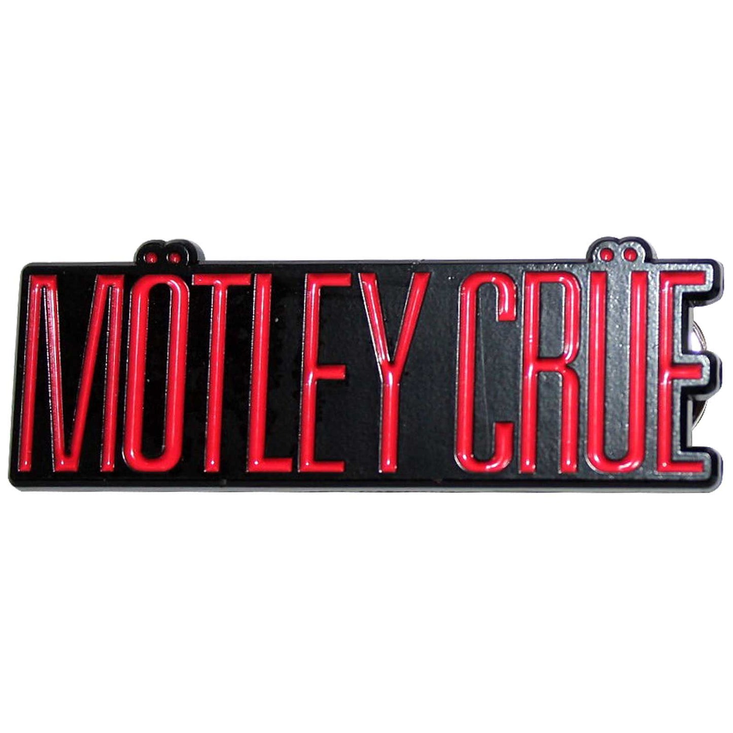 Een foto van een Motley Crue Speld Badge