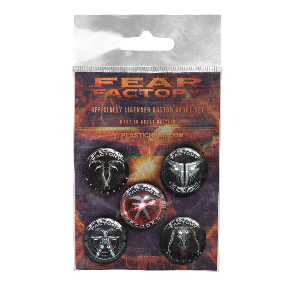 Een foto van een FEAR FACTORY Badge