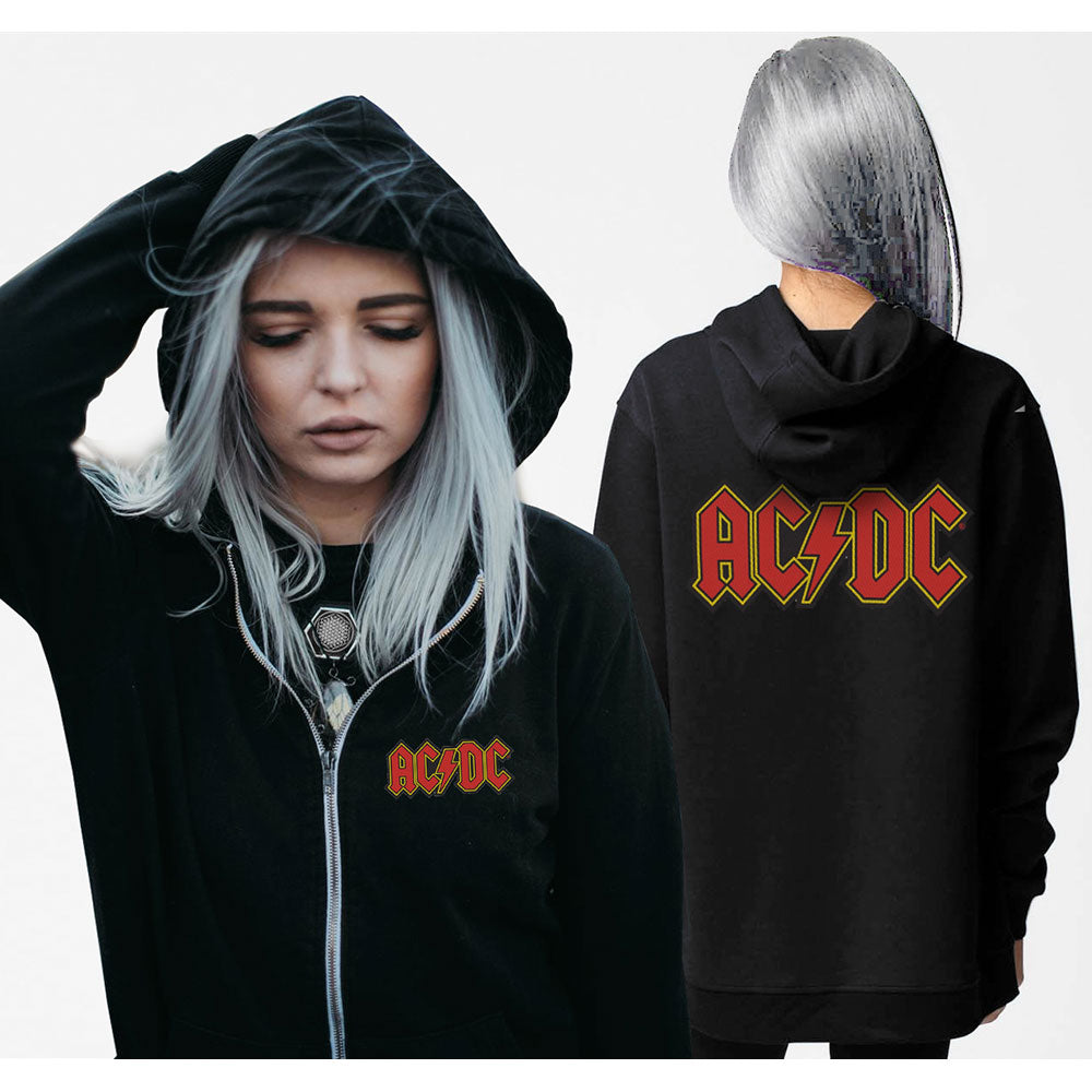 AC/DC Ladies Zipped Hoodie: Logo (Back Print) Ritshoodie