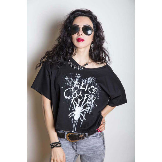 Alice Cooper Ladies T-Shirt: Spider Splatter (Boxy Style/Illuminous Print) T-Shirt