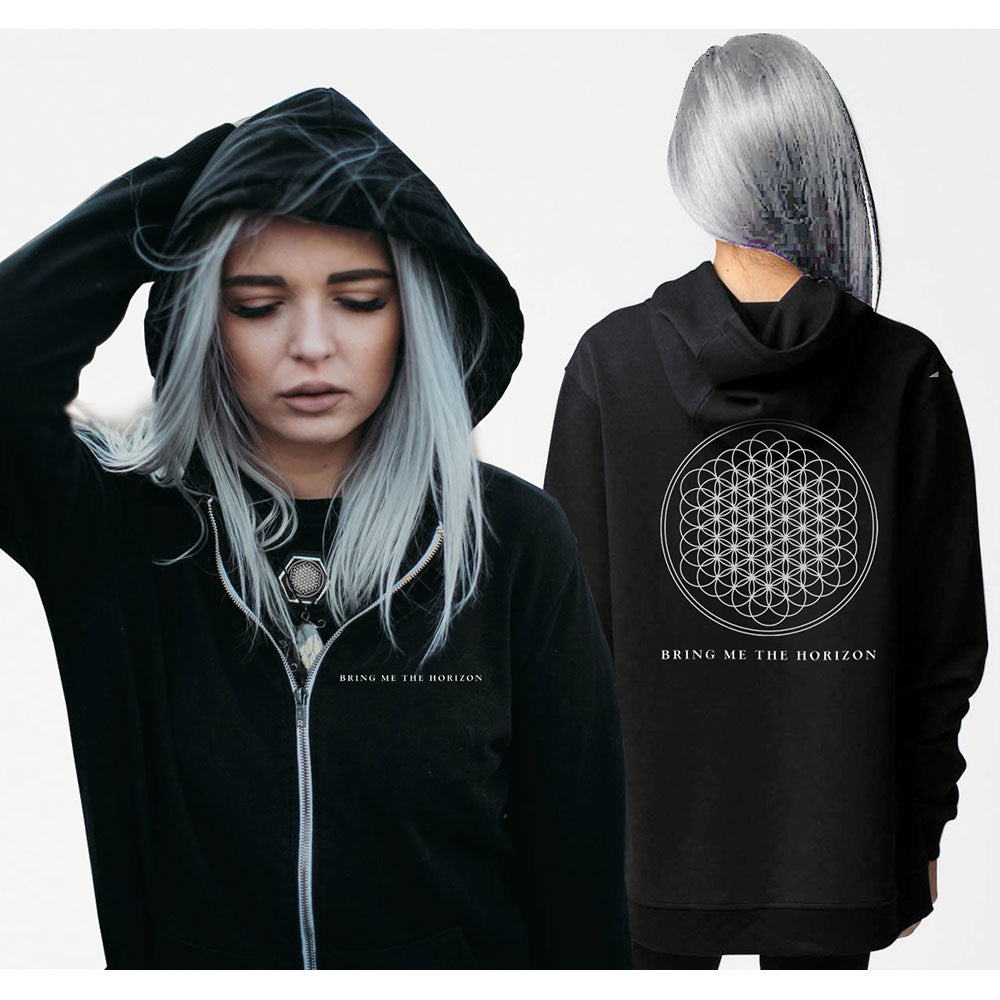 Bring Me The Horizon Ladies Zipped Hoodie: Flower of Life (Back Print) Ritshoodie