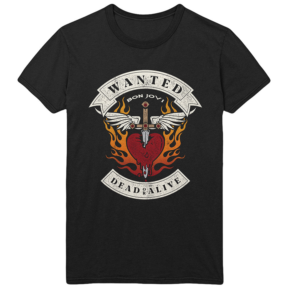Bon Jovi Unisex T-Shirt: Wanted Flames T-Shirt