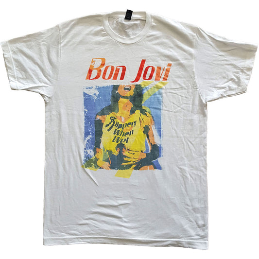 Bon Jovi Unisex T-Shirt: Slippery When Wet Original Cover T-Shirt
