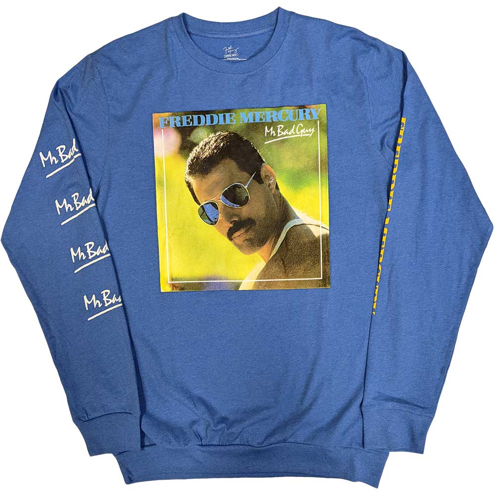 Freddie Mercury Unisex Long Sleeve T-Shirt: Mr Bad Guy (Sleeve Print) Long Sleeve T-Shirt