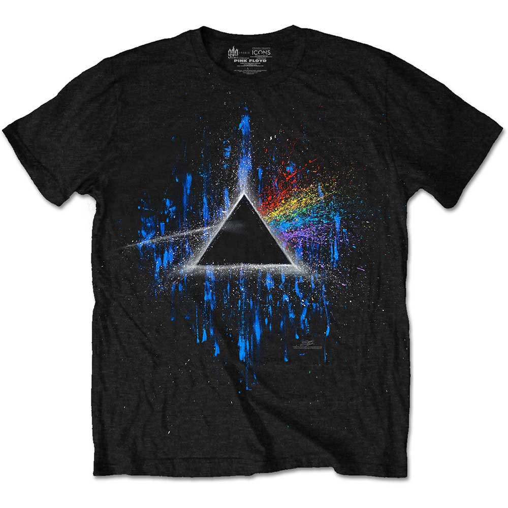 Pink Floyd Unisex T-Shirt: Dark Side of the Moon Blue Splatter T-Shirt