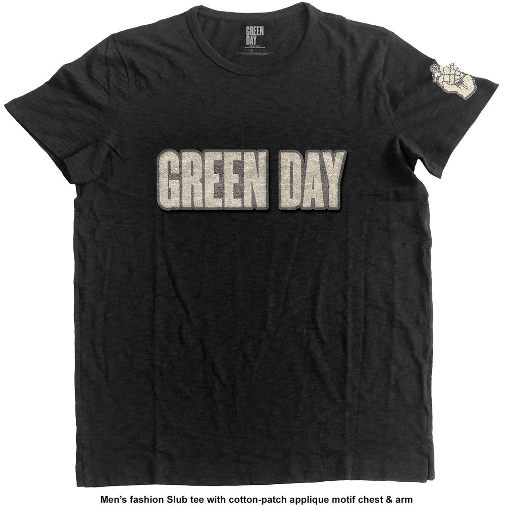 Green Day Unisex T-Shirt: Logo & Grenade (Applique) T-Shirt