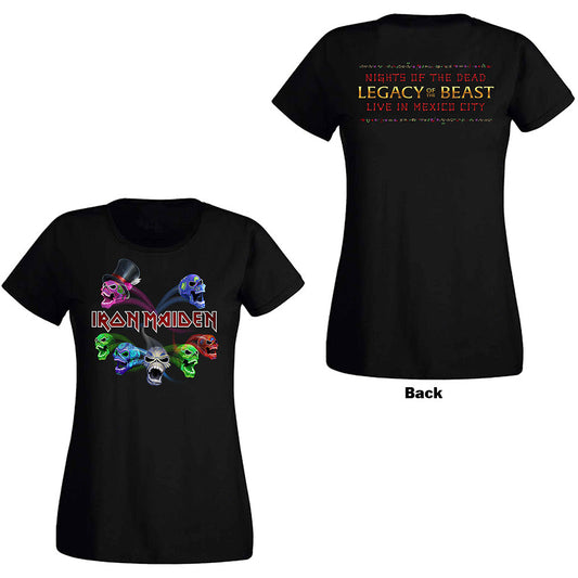 Iron Maiden Ladies T-Shirt: Legacy of the Beast Live Album Skulls (Back Print) T-Shirt