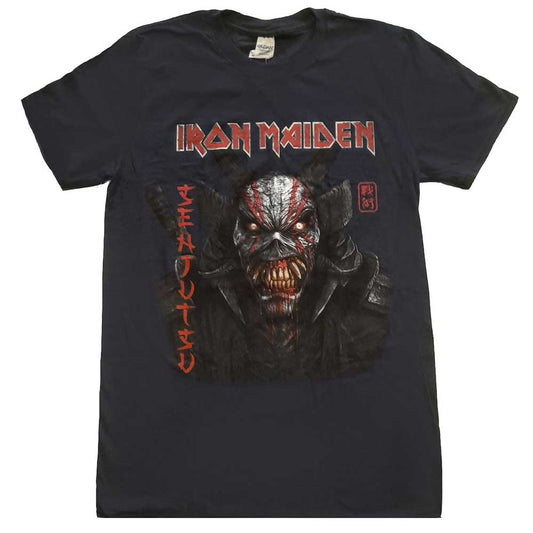 Iron Maiden Unisex T-Shirt: Senjutsu Back Cover Vertical Logo T-Shirt