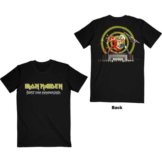 Iron Maiden Unisex T-Shirt: Beast Over Hammersmith Eddie & Devil (Back Print) T-Shirt