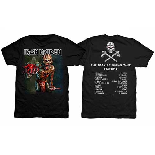Iron Maiden Unisex T-Shirt: The Book of Souls European Tour V.1 (Back Print) T-Shirt