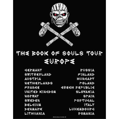 Iron Maiden Unisex T-Shirt: The Book of Souls European Tour V.1 (Back Print) T-Shirt