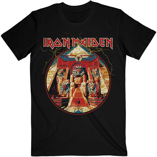 Iron Maiden Unisex T-Shirt: Powerslave Lightning Circle T-Shirt