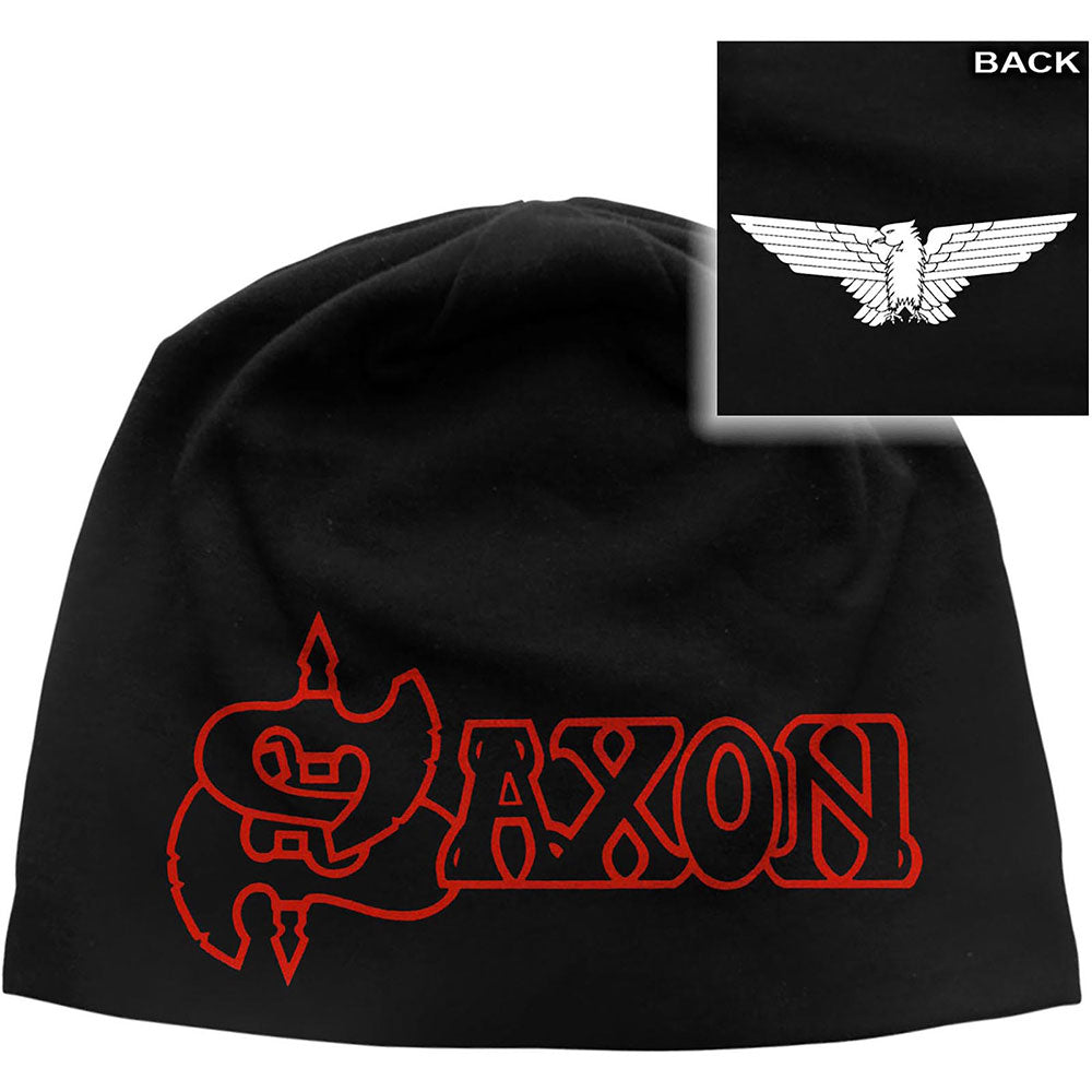 Saxon Unisex Beanie Hat: Logo & Eagle (Back Print) Muts