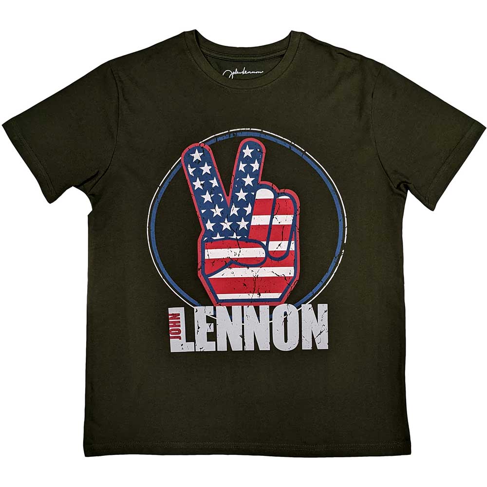 John Lennon Unisex T-Shirt: Peace Fingers US Flag T-Shirt