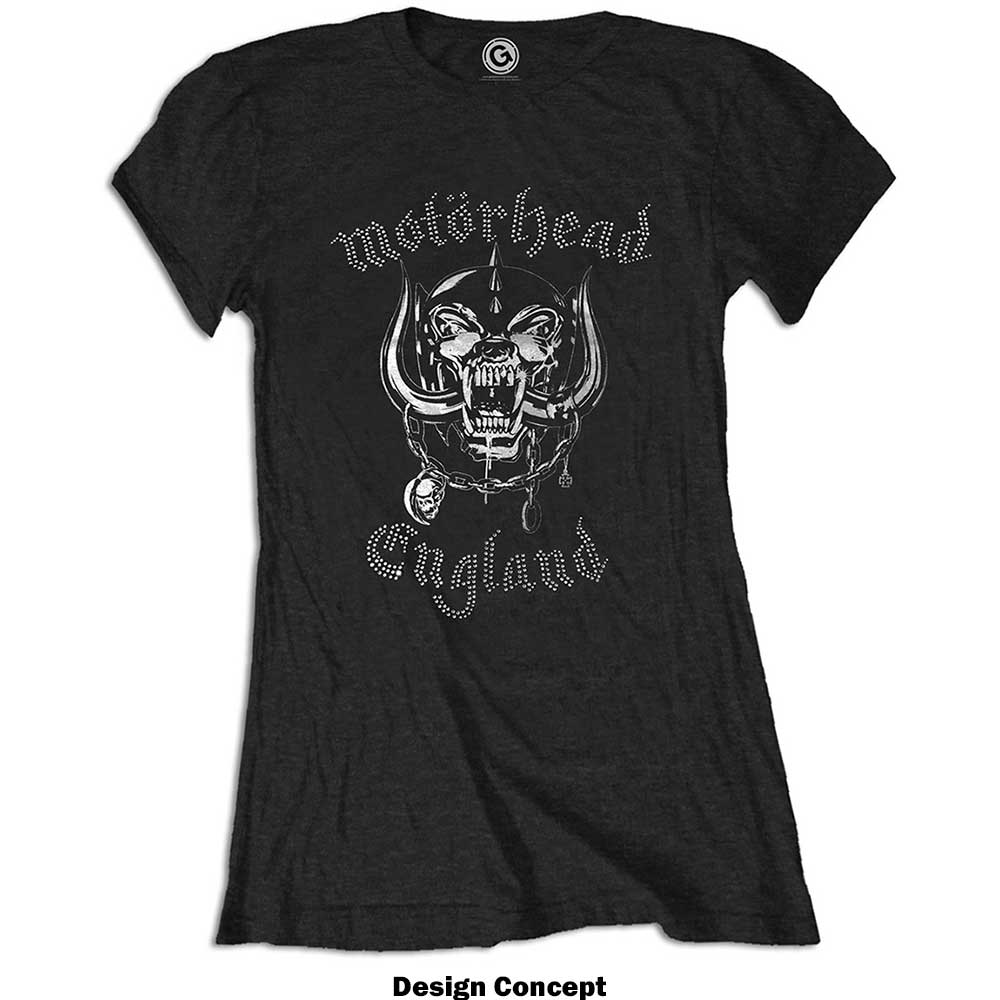 Motorhead Ladies Embellished T-Shirt: England (Diamante) Embellished T-Shirt