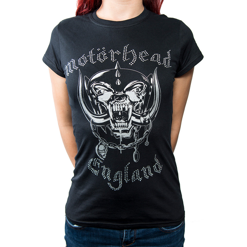 Motorhead Ladies Embellished T-Shirt: England (Diamante) Embellished T-Shirt