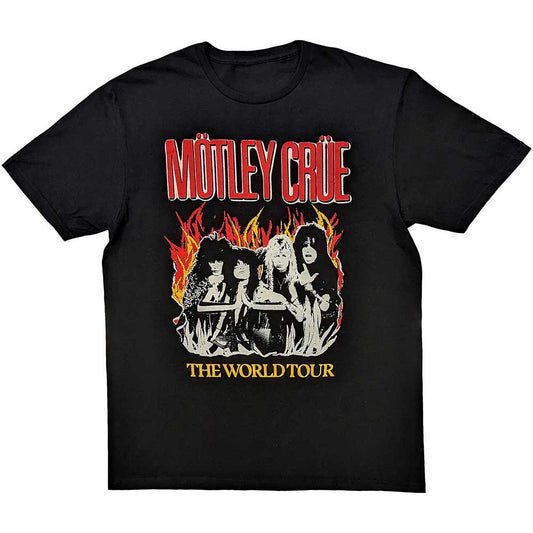 Motley Crue Unisex T-Shirt: Vintage World Tour Flames T-Shirt