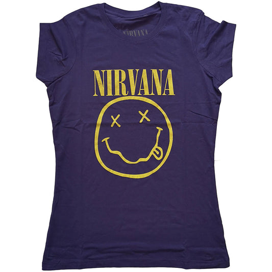 Nirvana Ladies T-Shirt: Yellow Happy Face T-Shirt