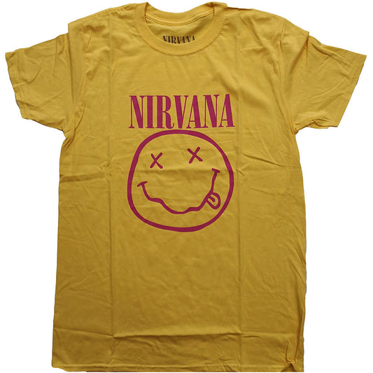 Nirvana Unisex T-Shirt: Pink Happy Face T-Shirt