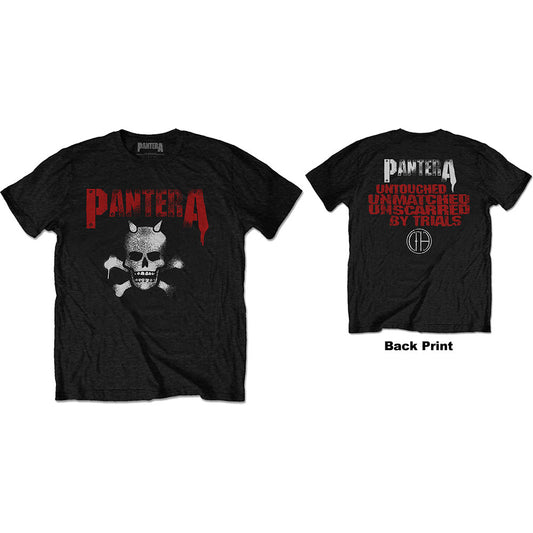 Pantera Unisex T-Shirt: Horned Skull Stencil (Back Print) T-Shirt