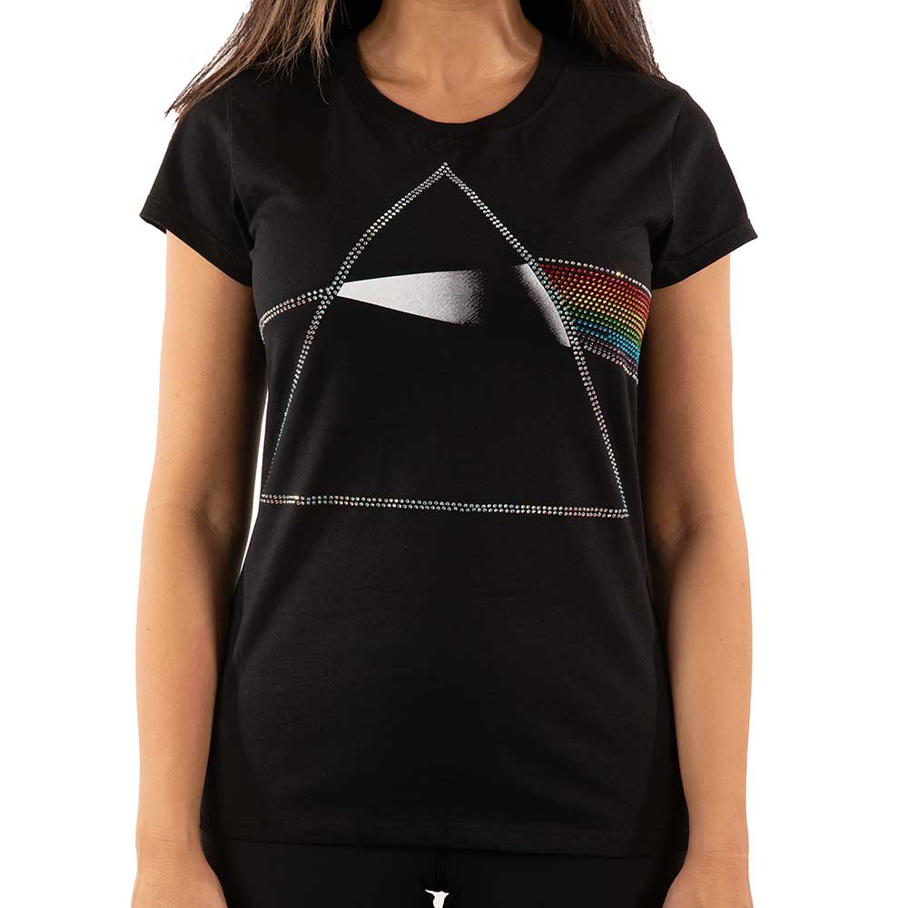 Pink Floyd Ladies Embellished T-Shirt: Dark Side of the Moon (Diamante) Embellished T-Shirt