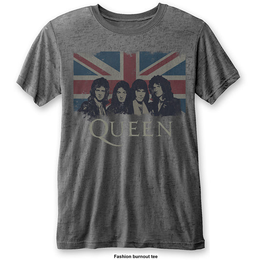 Queen Unisex T-Shirt: Vintage Union Jack (Burnout) T-Shirt