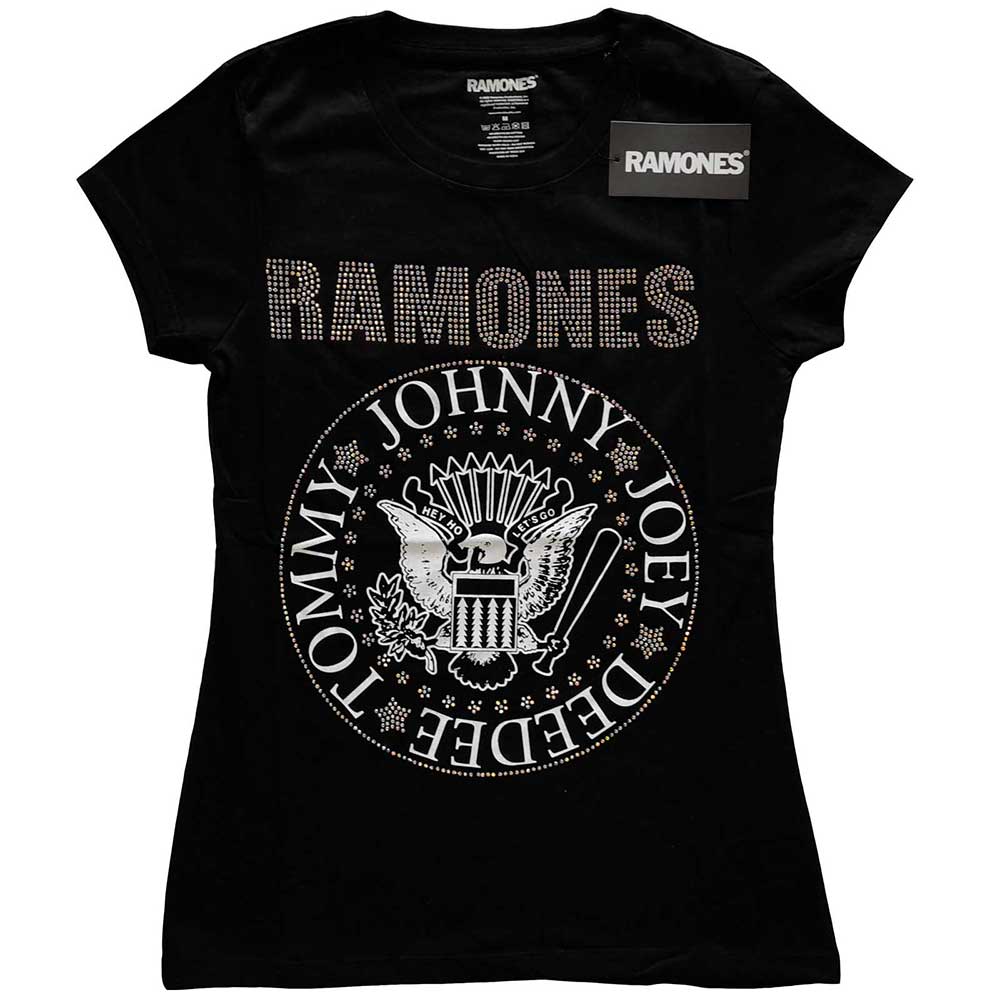 Ramones Ladies Embellished T-Shirt: Presidential Seal (Diamante) Embellished T-Shirt