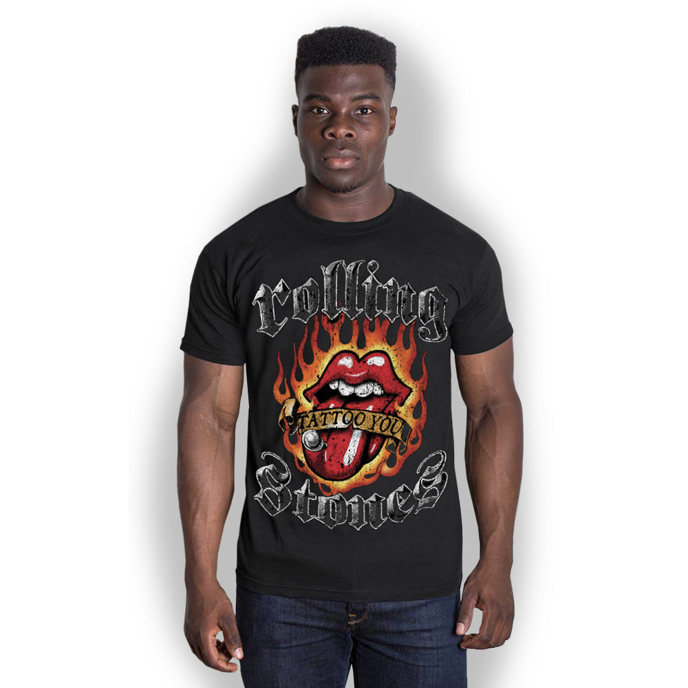The Rolling Stones Unisex T-Shirt: Flaming Tattoo Tongue T-Shirt