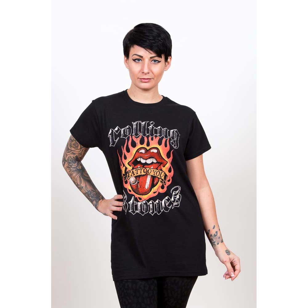 The Rolling Stones Unisex T-Shirt: Flaming Tattoo Tongue T-Shirt