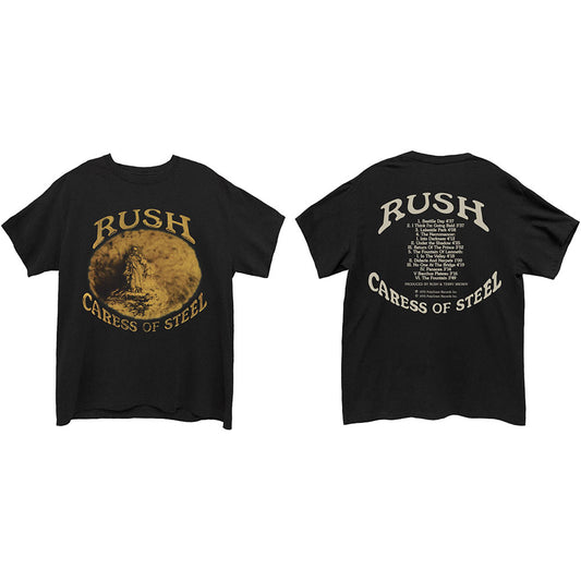 Rush Unisex T-Shirt: Caress of Steel (Back Print) T-Shirt