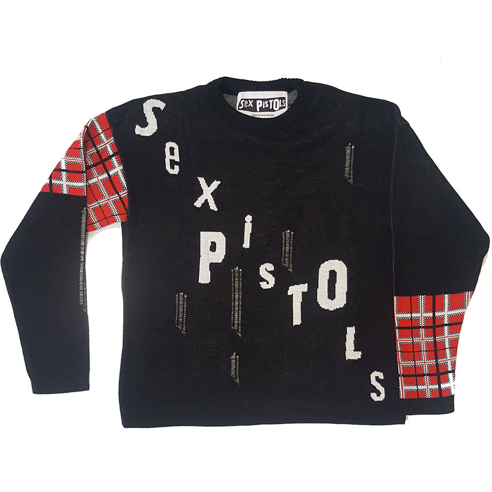 The Sex Pistols Unisex Jumper: Distressed Tartan Logo (Back Detail) Jumper