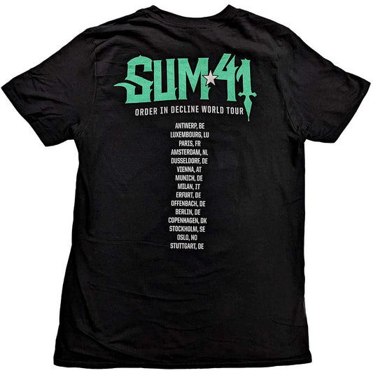 Sum 41 Unisex T-Shirt: Order In Decline Tour 2020 Purple Skull (Back Print) (Ex-Tour) T-Shirt