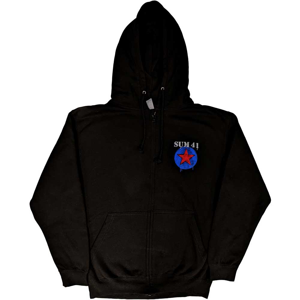 Sum 41 Unisex Zipped Hoodie: Star Logo (Back Print) (Ex-Tour) Ritshoodie