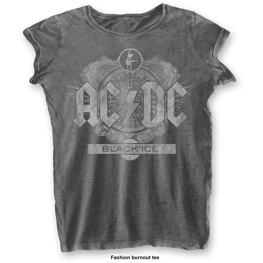 AC/DC Ladies T-Shirt: Black Ice (Burnout) T-Shirt