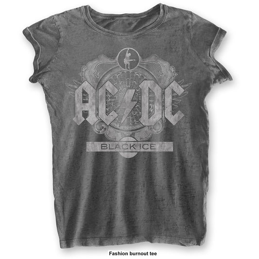 AC/DC Ladies T-Shirt: Black Ice (Burnout) T-Shirt