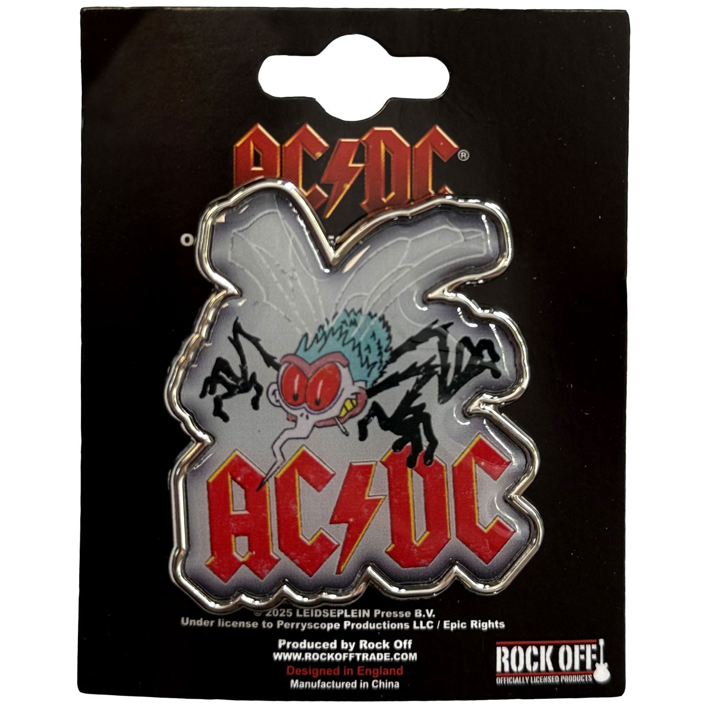 Een foto van een AC/DC Speld Badge
