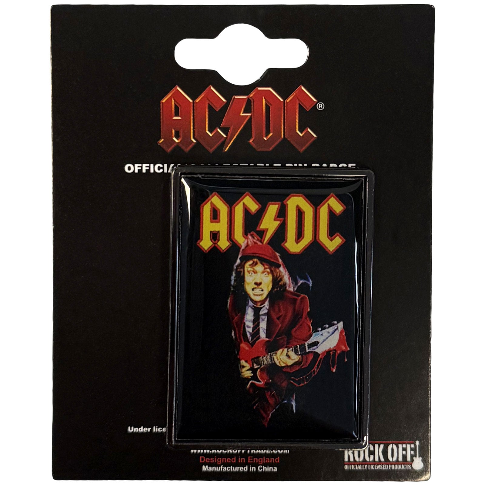 Een foto van een AC/DC Speld Badge