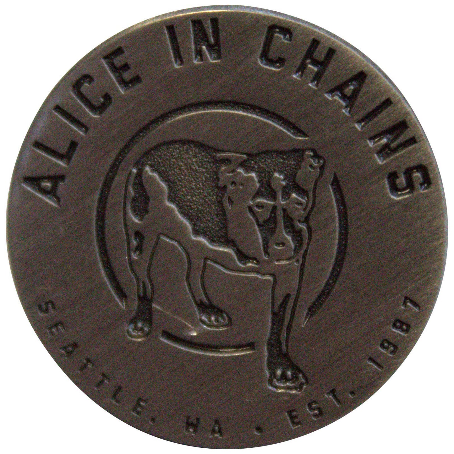 Een foto van een Alice In Chains Speld Badge