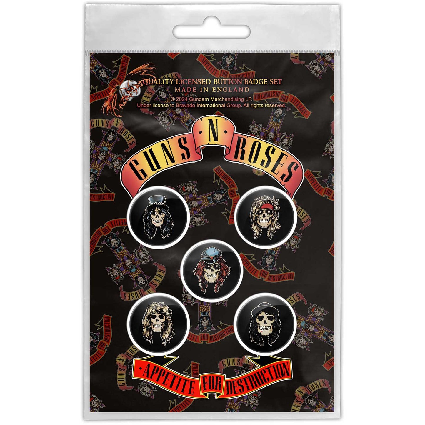 Een foto van een Guns N' Roses Knop Badge Pakket