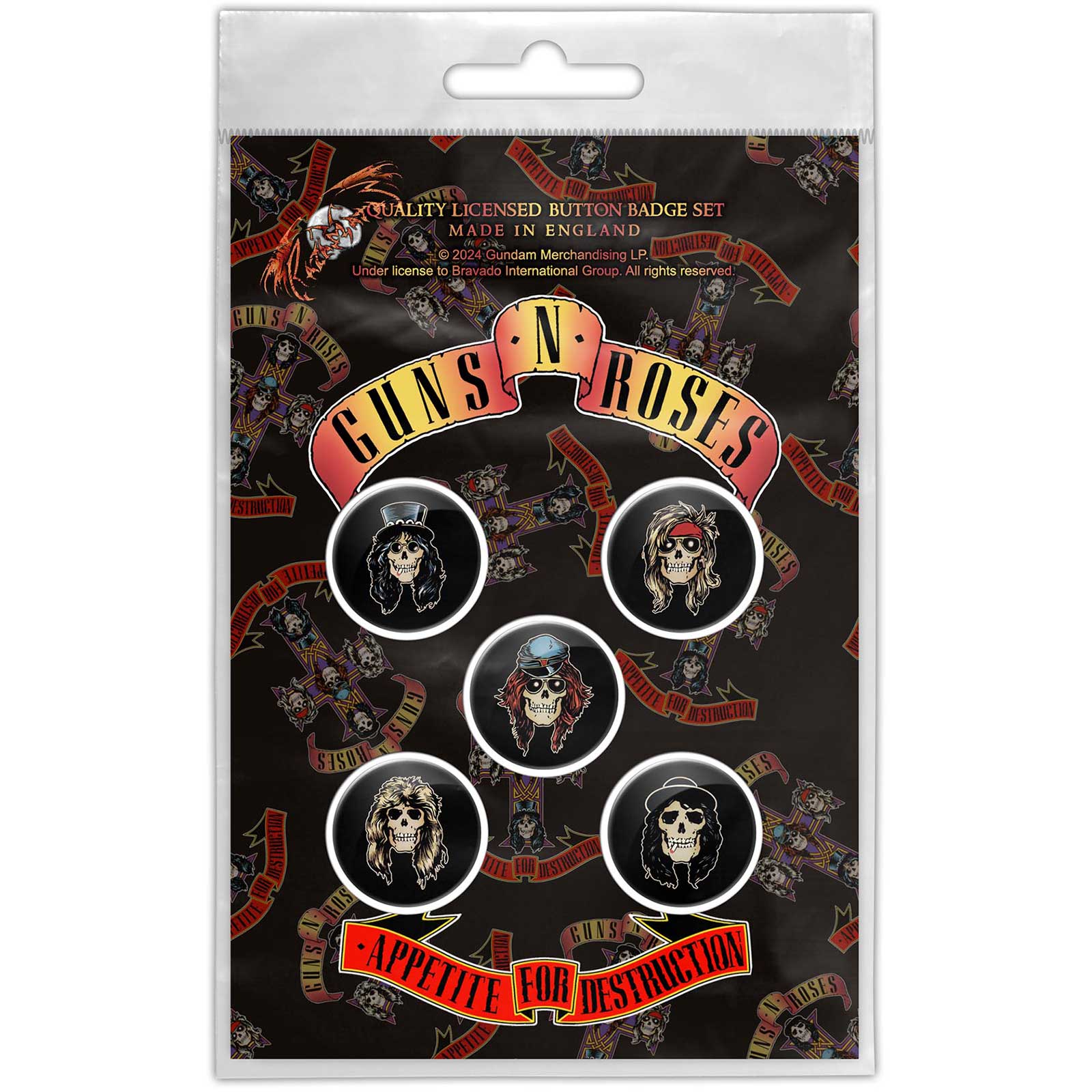 Een foto van een Guns N' Roses Knop Badge Pakket