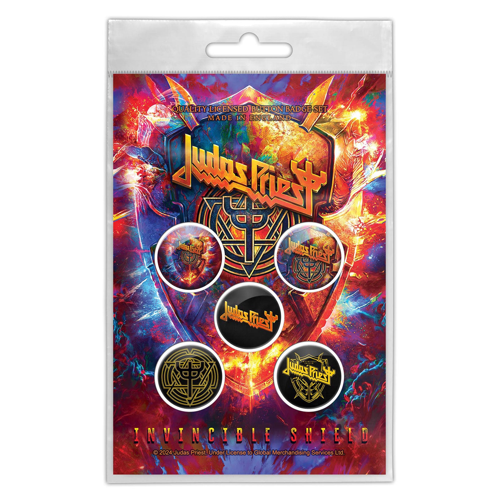 Een foto van een Judas Priest Speld Badge