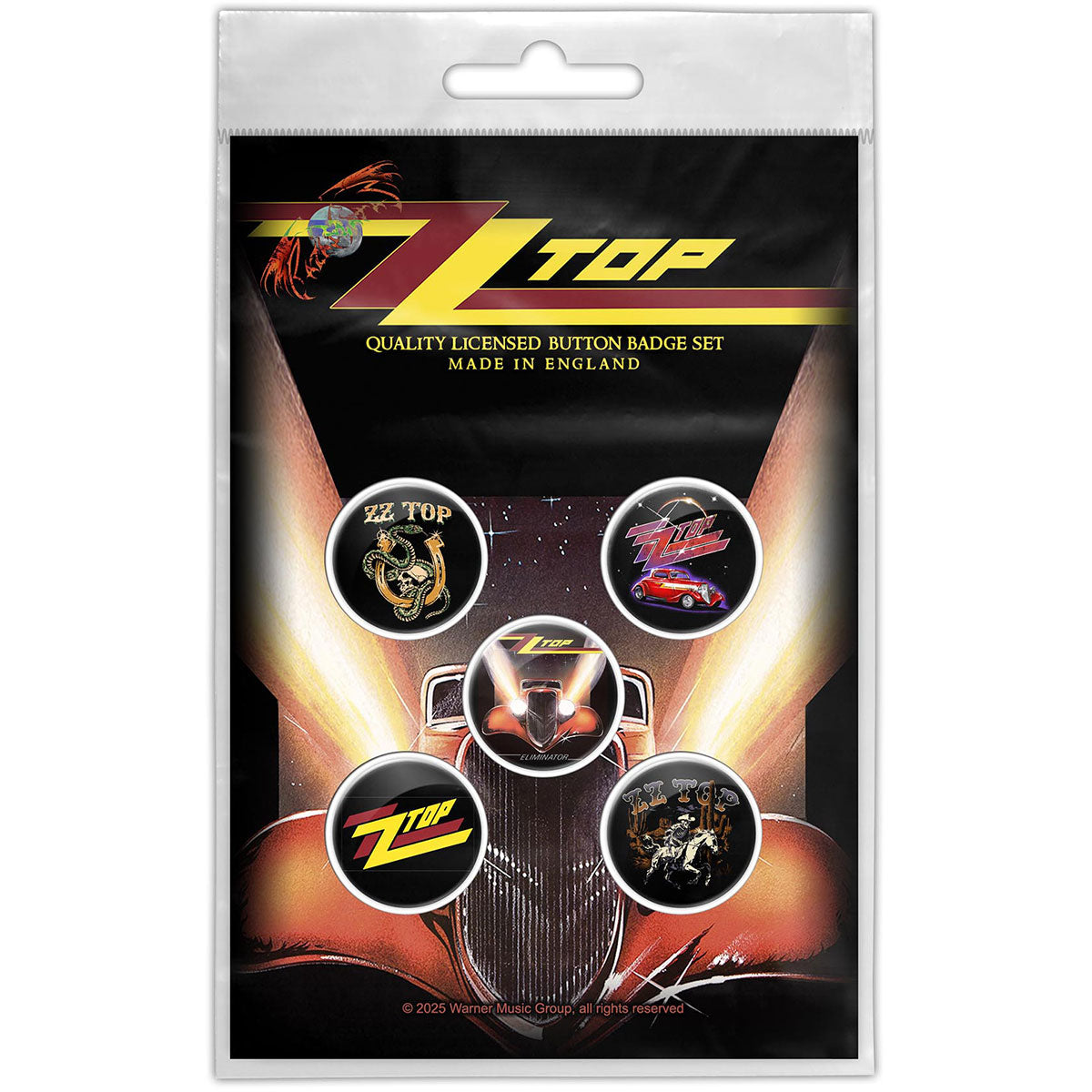 Een foto van een ZZ Top Speld Badge