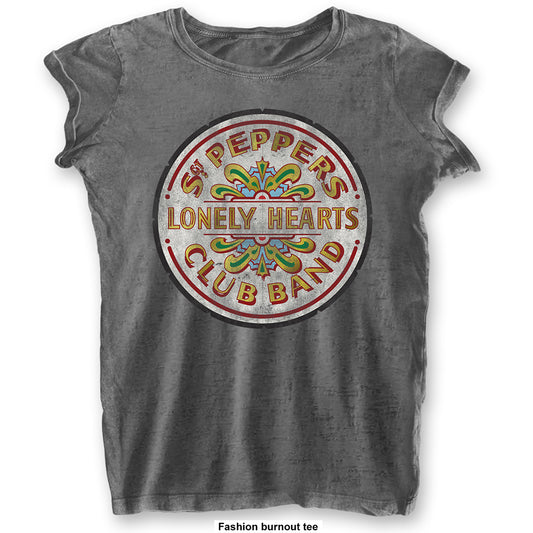 The Beatles Ladies T-Shirt: Sgt Pepper Drum (Burnout) T-Shirt