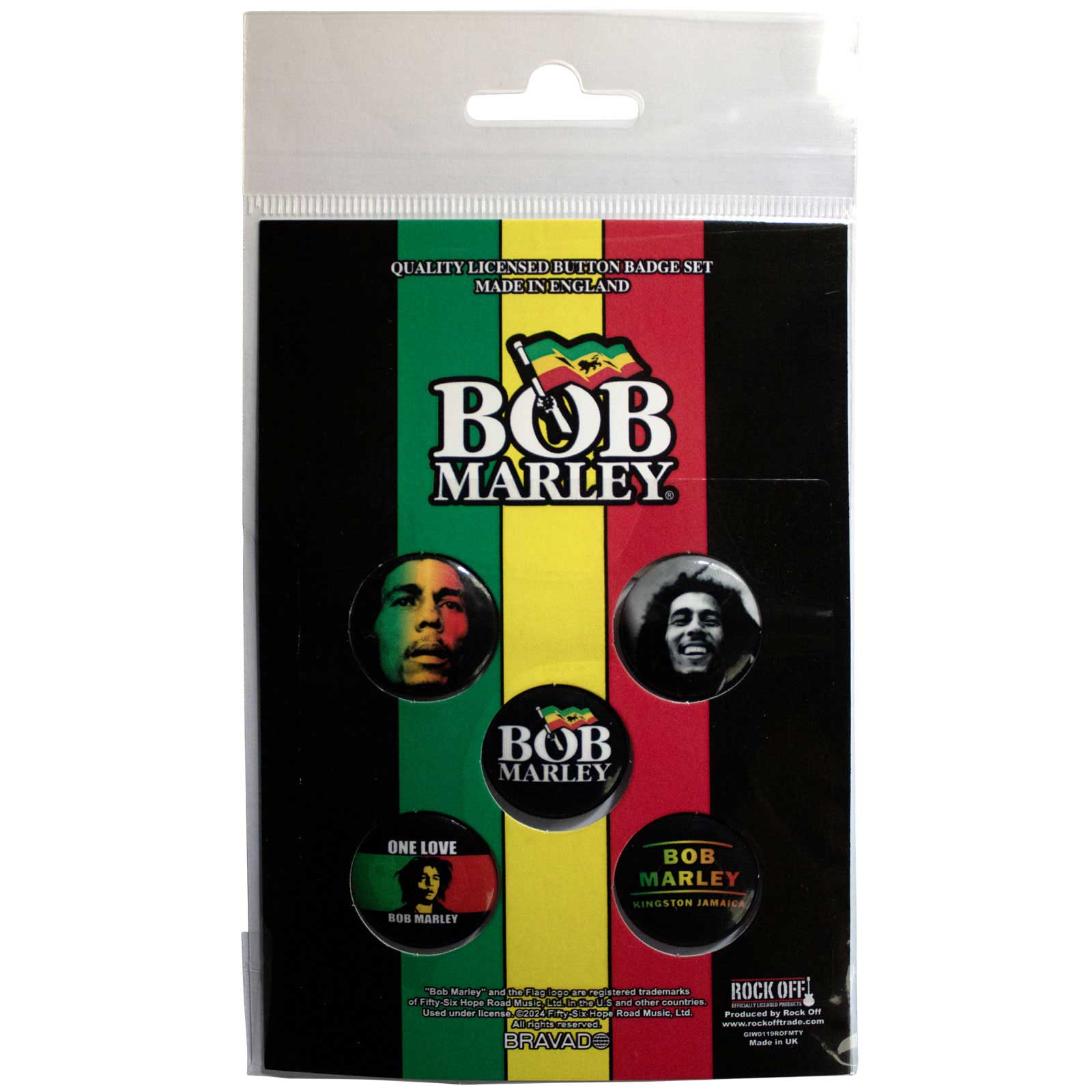 Een foto van een Bob Marley Knop Badge Pakket