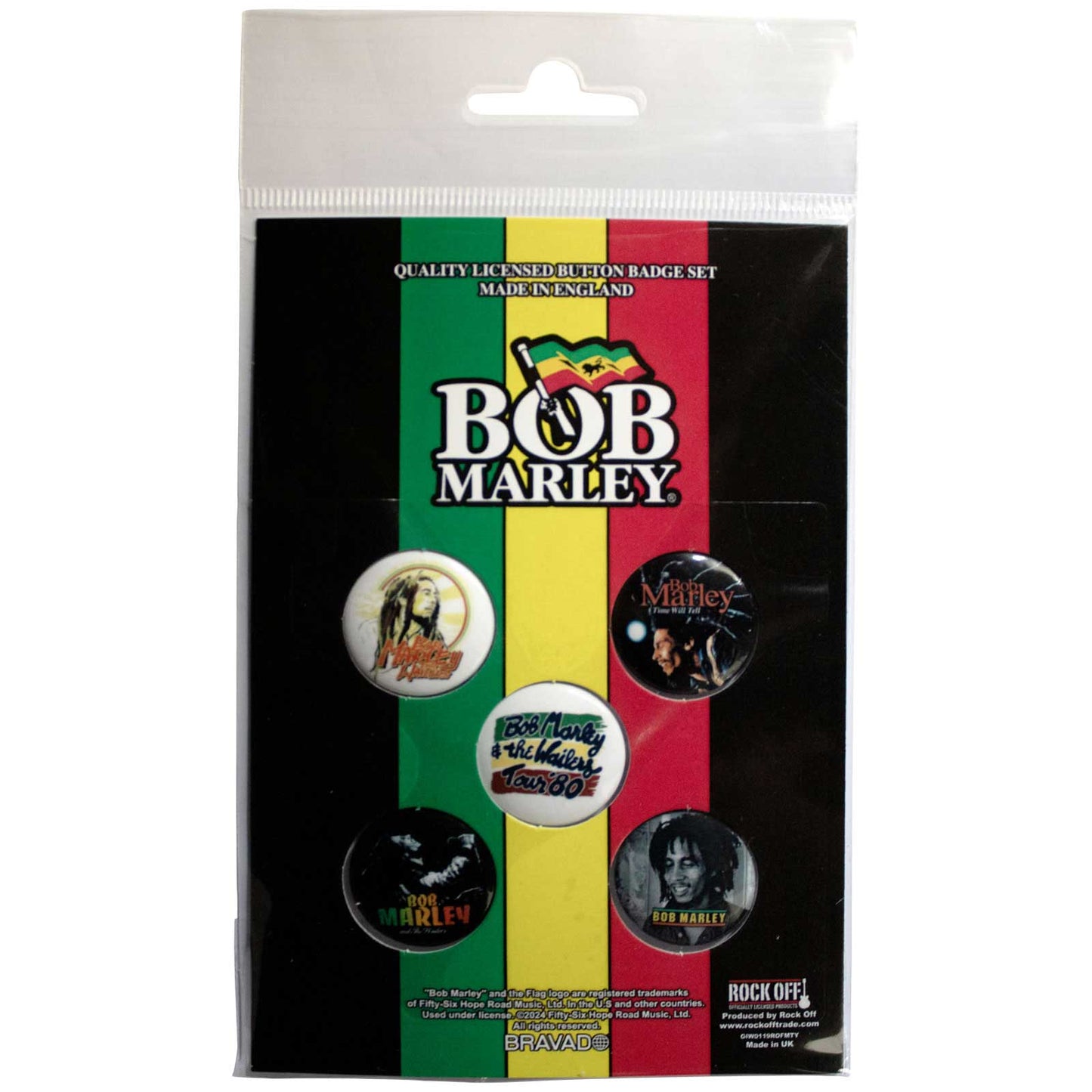 Een foto van een Bob Marley Knop Badge Pakket